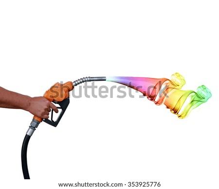 Fuel nozzle with smoke coming out in different colors.