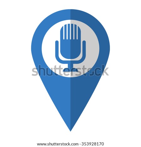 Microphone - vector icon; blue map  pointer