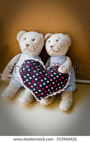 two teddy Bear with Heart ,concept valentine in filter