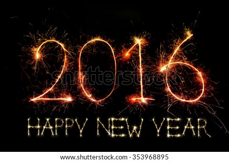 HAPPY NEW YEAR 2016 from colorful sparkle on black background