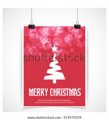 Merry Christmas card, stylized Christmas tree on decorative background. Design elements for holiday cards.  Xmas decorated tree icon. vector Greeting Card illustration