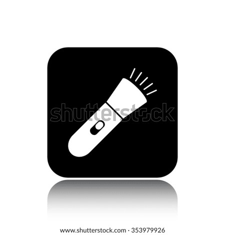 flashlight vector icon on black button with reflection