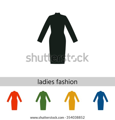Classic woman dress with long sleeves the silhouette. Menu item in the web design.