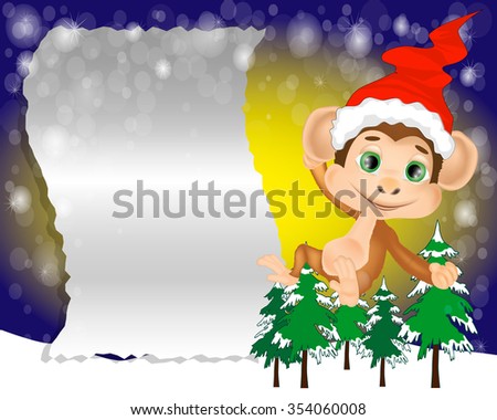 Christmas Greeting Card with the monkey. Letter to Santa Claus. Merry Christmas Lettering