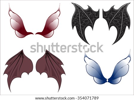 Set of wings of magic beings - the fairy, a dragon, an angel, the demon, a butterfly, witch, bat