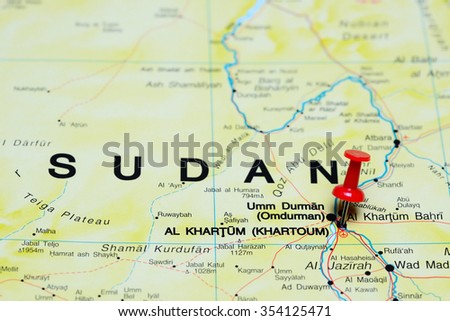 Khartoum pinned on a map of Africa