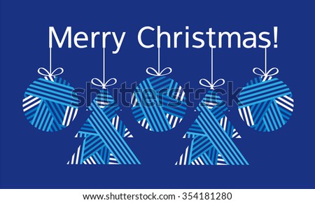 Happy New Year. Creative Christmas card. Template for Greeting Congratulations, Invitations. Blue background. Vector illustration