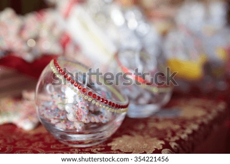 Decorative glass bowl with unfocused background Christmas