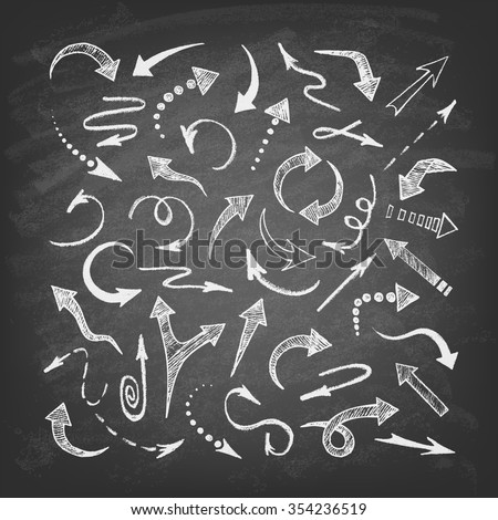 Vector hand drawn arrows icons set on the blackboard. Abstract vector illustration.