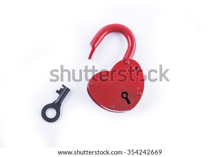 red heart valentine lock on the white isolated 
