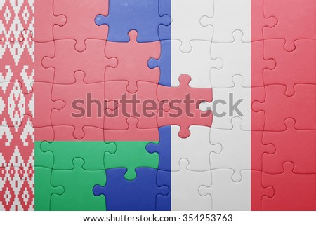 puzzle with the national flag of belarus and france . concept
