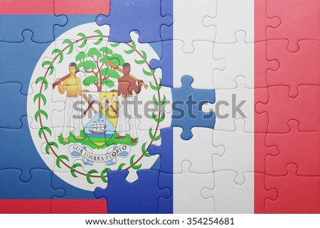 puzzle with the national flag of belize and france . concept