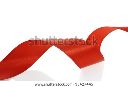 close up of red ribbon on white background