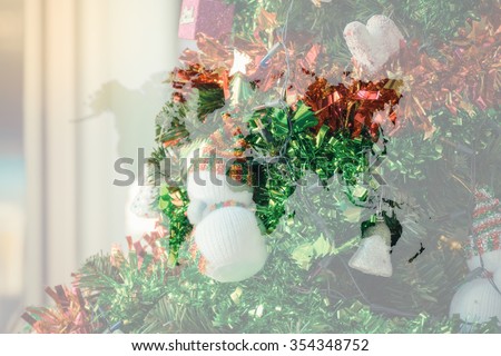 Christmas tree decoration for merry christmas Xmas and happy new year , process in vintage style with world map (Outline elements of world map image from NASA public domain)