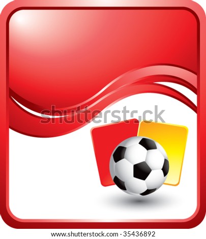 soccer ball with red and yellow cards on red wave background