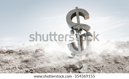 Financial concept with stone dollar symbol on natural landscape