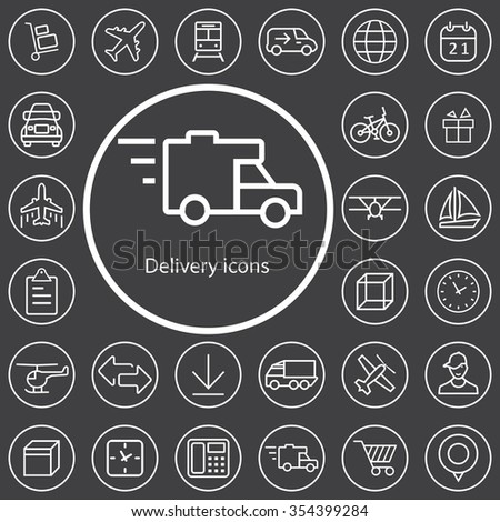 delivery outline, thin, flat, digital icon set for web and mobile
