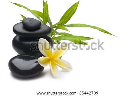 Spa still life background, with flower, bamboo and massage stones