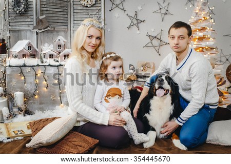 Christmas Family Portrait In Home Holiday Living Room. 