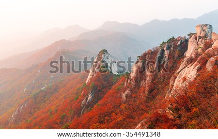 Mountain landscape in autumn at bukhansan national park korea Royalty-Free Stock Photo #354491348
