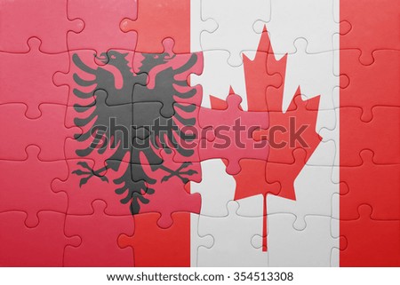 puzzle with the national flag of canada and albania . concept