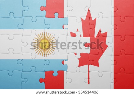 puzzle with the national flag of canada and argentina . concept