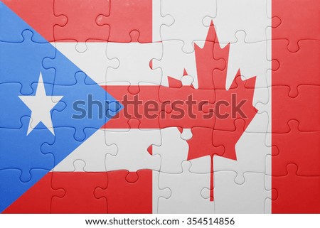 puzzle with the national flag of canada and puerto rico . concept