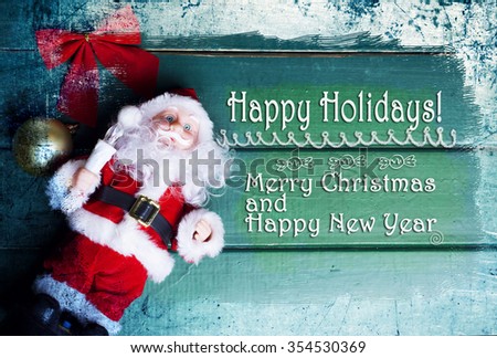 Christmas Santa Claus  toys and bow-tie. Happy New Year (2016) Greeting cards