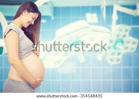 pregnant female in surgical room hospital vintage color