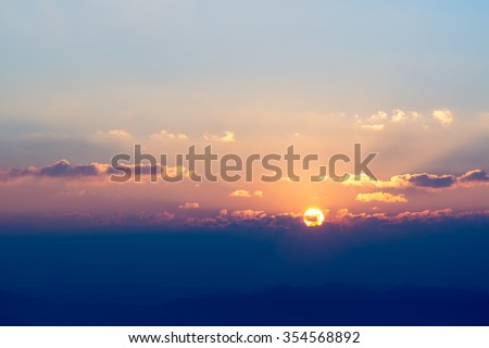 beautiful and heavenly sunrise in the mountains landscape, Northern of Thailand Royalty-Free Stock Photo #354568892