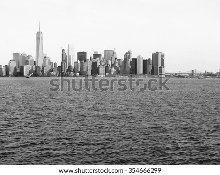 View of Manhattan from the sea in New York, USA in black and white