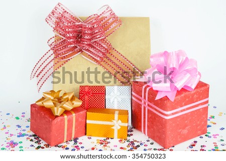 colorful gifts box on white paper background.