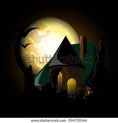 Mystical castle at night in the moonlight