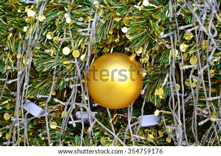 Christmas decorating, Christmas golden ball, Xmas lights and ball on xmas tree