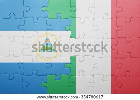 puzzle with the national flag of italy and nicaragua . concept