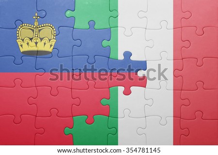 puzzle with the national flag of italy and liechtenstein . concept