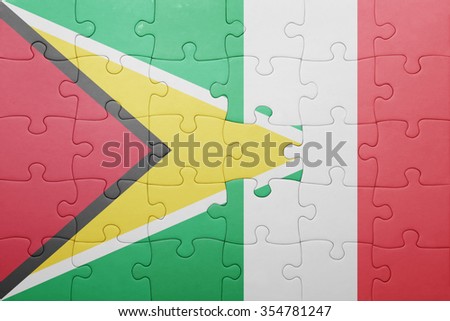 puzzle with the national flag of italy and guyana . concept