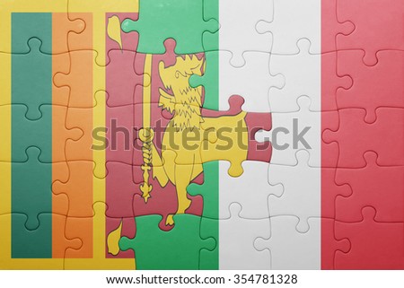 puzzle with the national flag of italy and sri lanka . concept