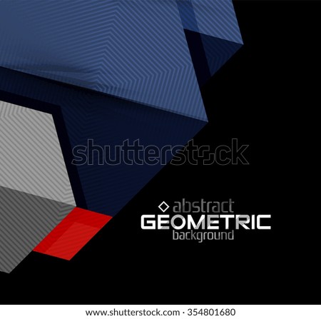 Textured paper geometric shapes on black. Vector abstract background