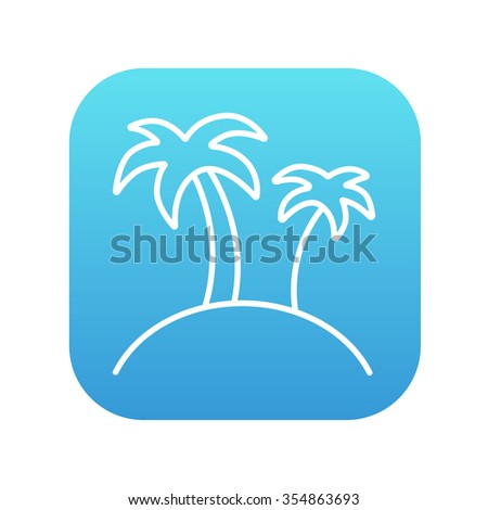Two palm trees on an island line icon for web, mobile and infographics. Vector white icon on the blue gradient square with rounded corners isolated on white background.