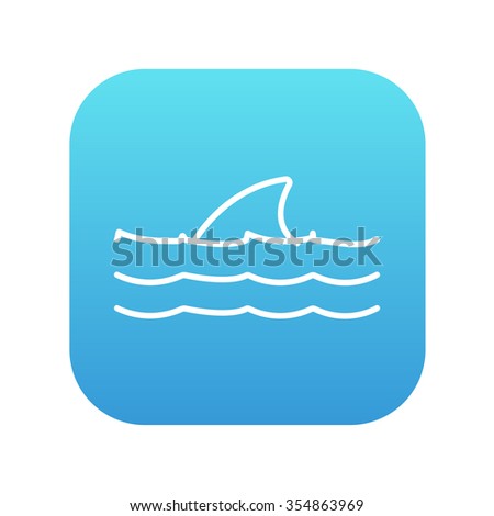 Dorsal shark fin above water line icon for web, mobile and infographics. Vector white icon on the blue gradient square with rounded corners isolated on white background.