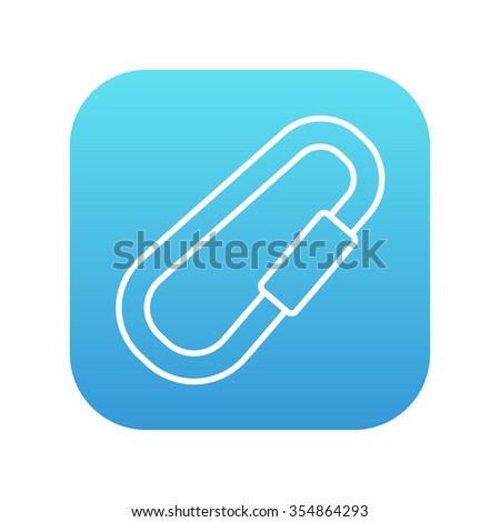 Climbing carabiner line icon for web, mobile and infographics. Vector white icon on the blue gradient square with rounded corners isolated on white background.
