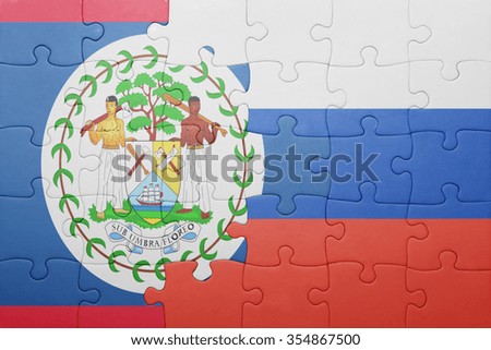 puzzle with the national flag of belize and russia . concept