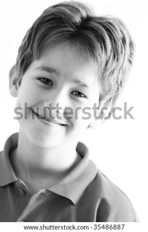 grey picture of smiling boy