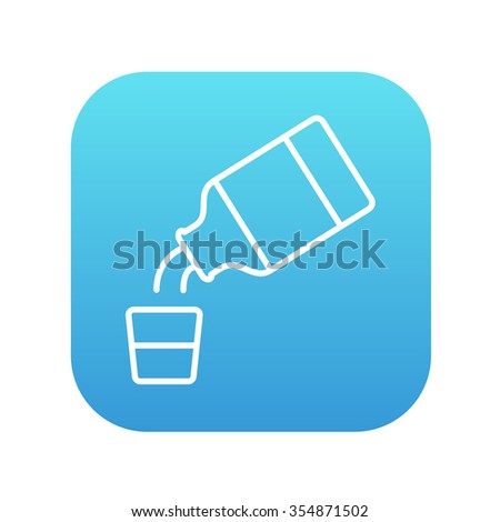 Medicine and measuring cup line icon for web, mobile and infographics. Vector white icon on the blue gradient square with rounded corners isolated on white background.