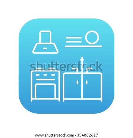 Kitchen interior line icon for web, mobile and infographics. Vector white icon on the blue gradient square with rounded corners isolated on white background.