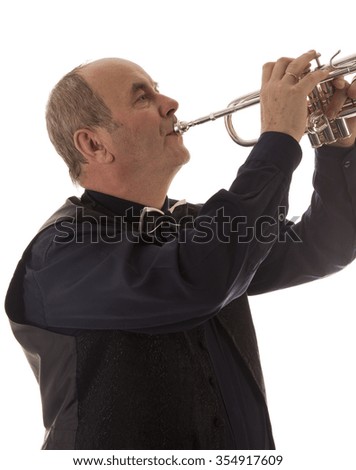 man playing trumpet on a white background