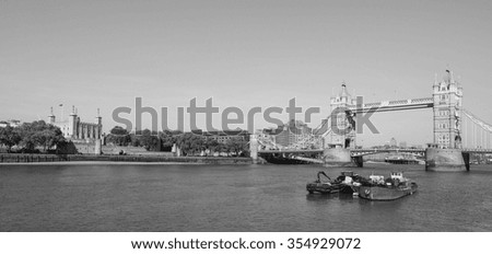 Tower Bridge on River Thames in London, UK in black and white