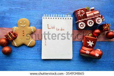 Blank note and christmas cakes.Blank note for recipes.Christmas and New Year background