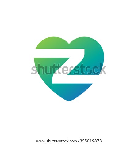 letter z heart shape icon logo green blue